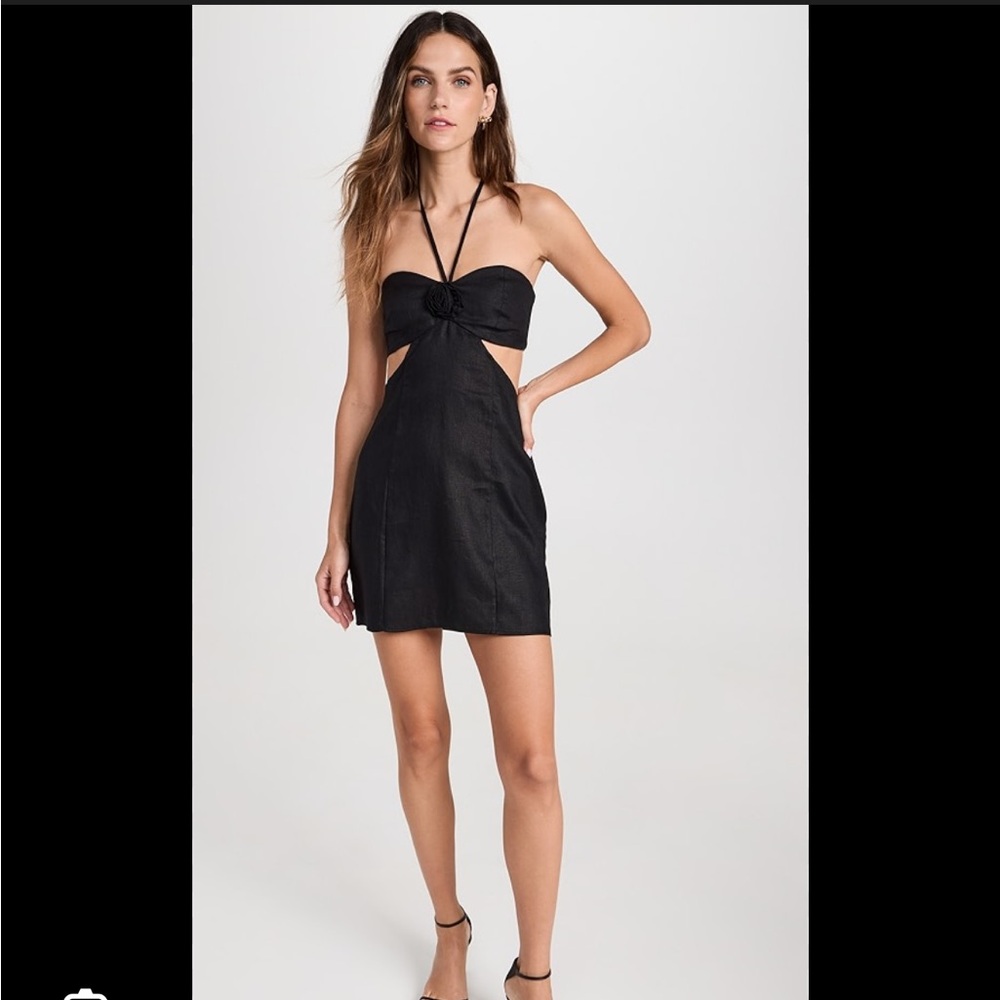 NWT Reformation Maureen linen Black mini halter Dress